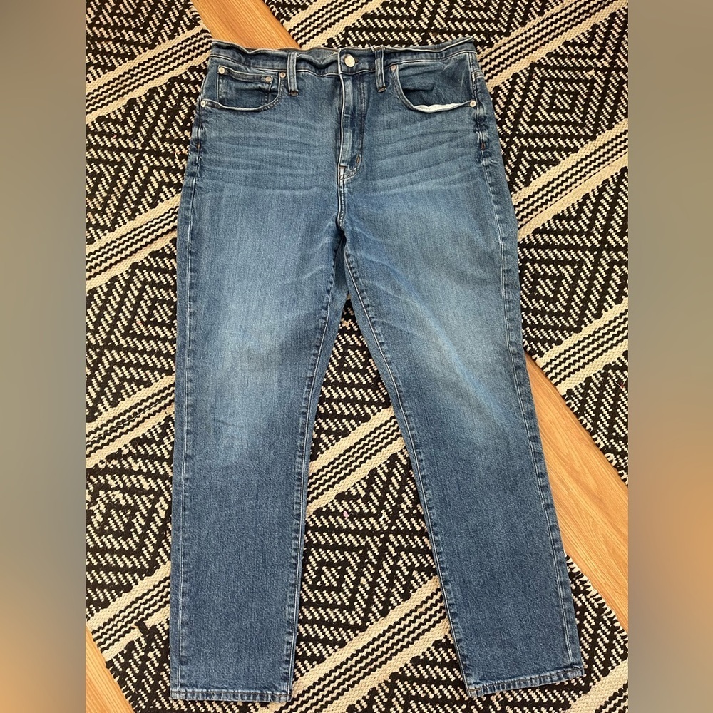 Madewell women’s high waisted slim boy jean in Medium Blue